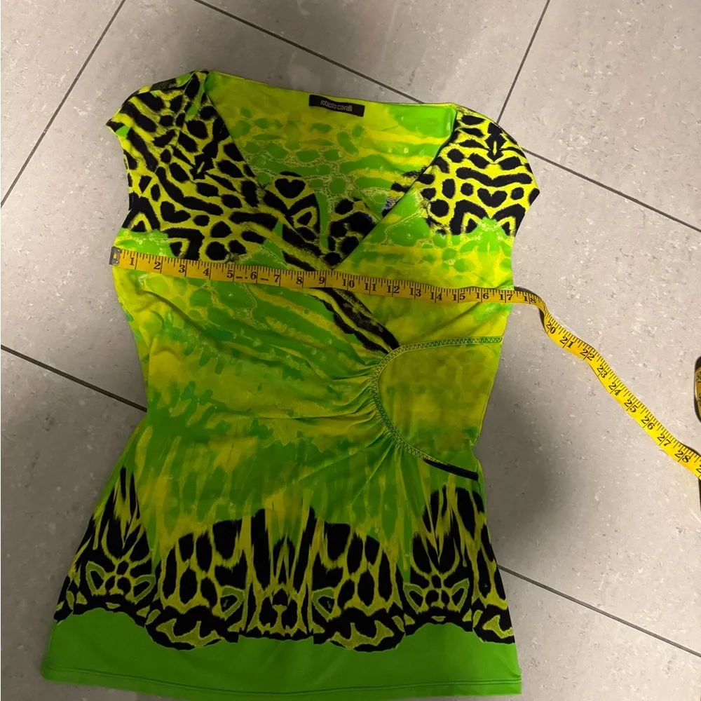 Roberto Cavalli  Lime and Black Animal Print Top - Picture 4 of 11
